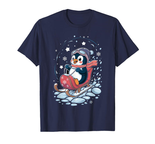 Penguin Snow Sledding Winter Cute Animal Sleigh Sled T-Shirt