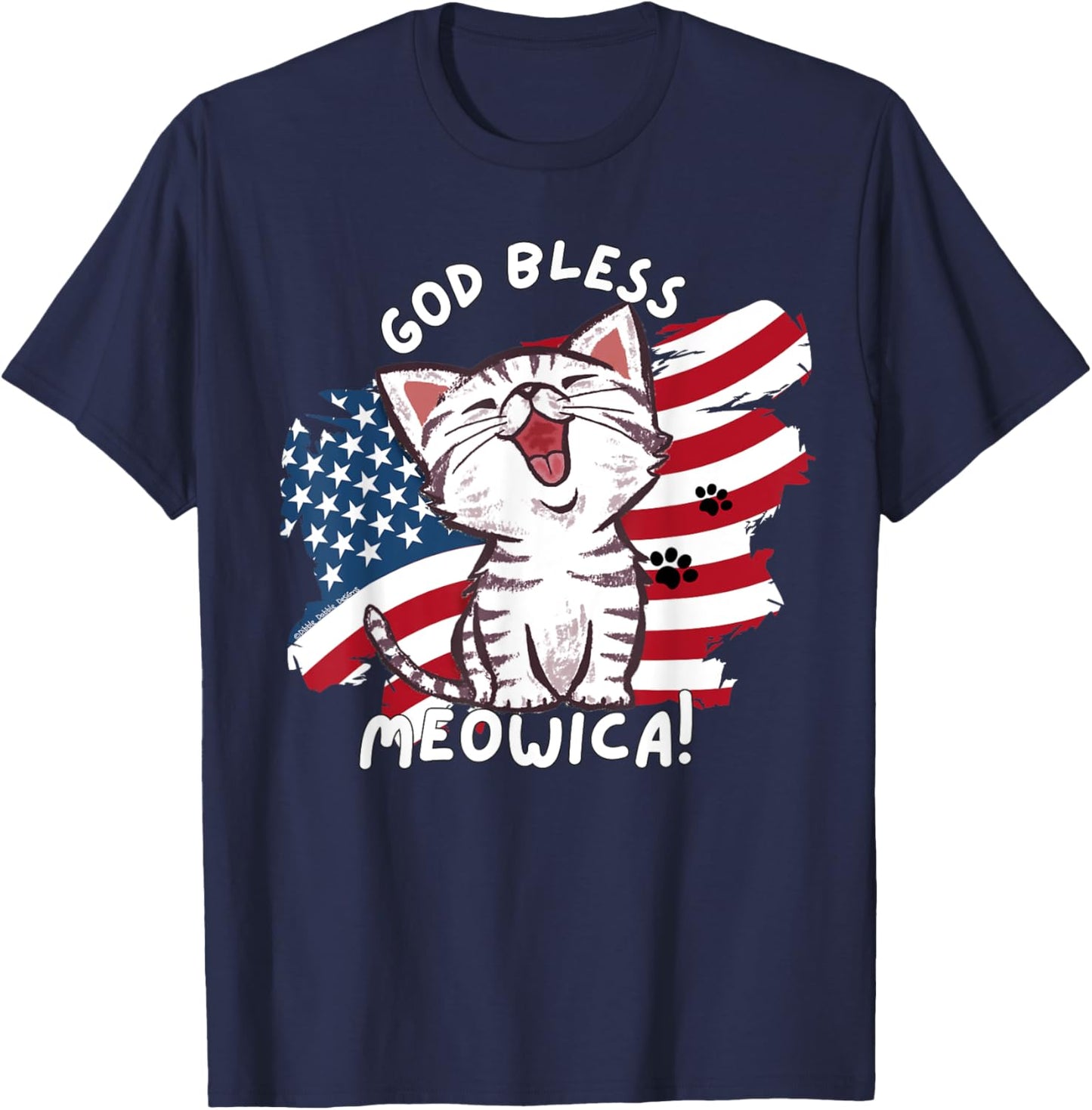 Funny Cat Lovers God Bless Meowica Patriotic 4th of July T-Shirt