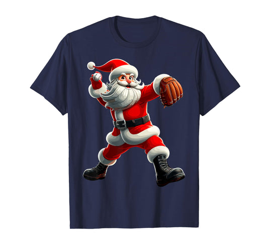 Funny Santa Baseball Pitcher Christmas Baseball Player T-Shirt