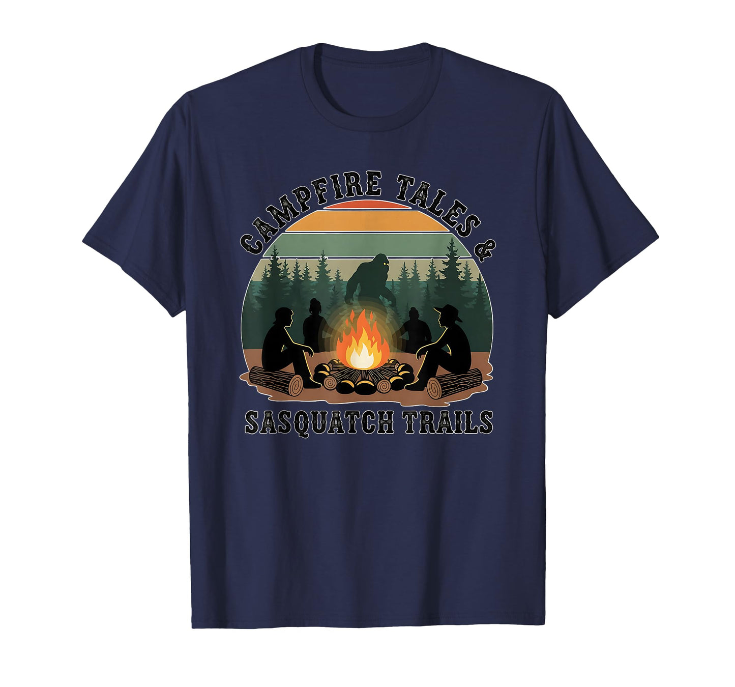 Sasquatch Trails – Retro Bigfoot Camping Campfire Tales T-Shirt