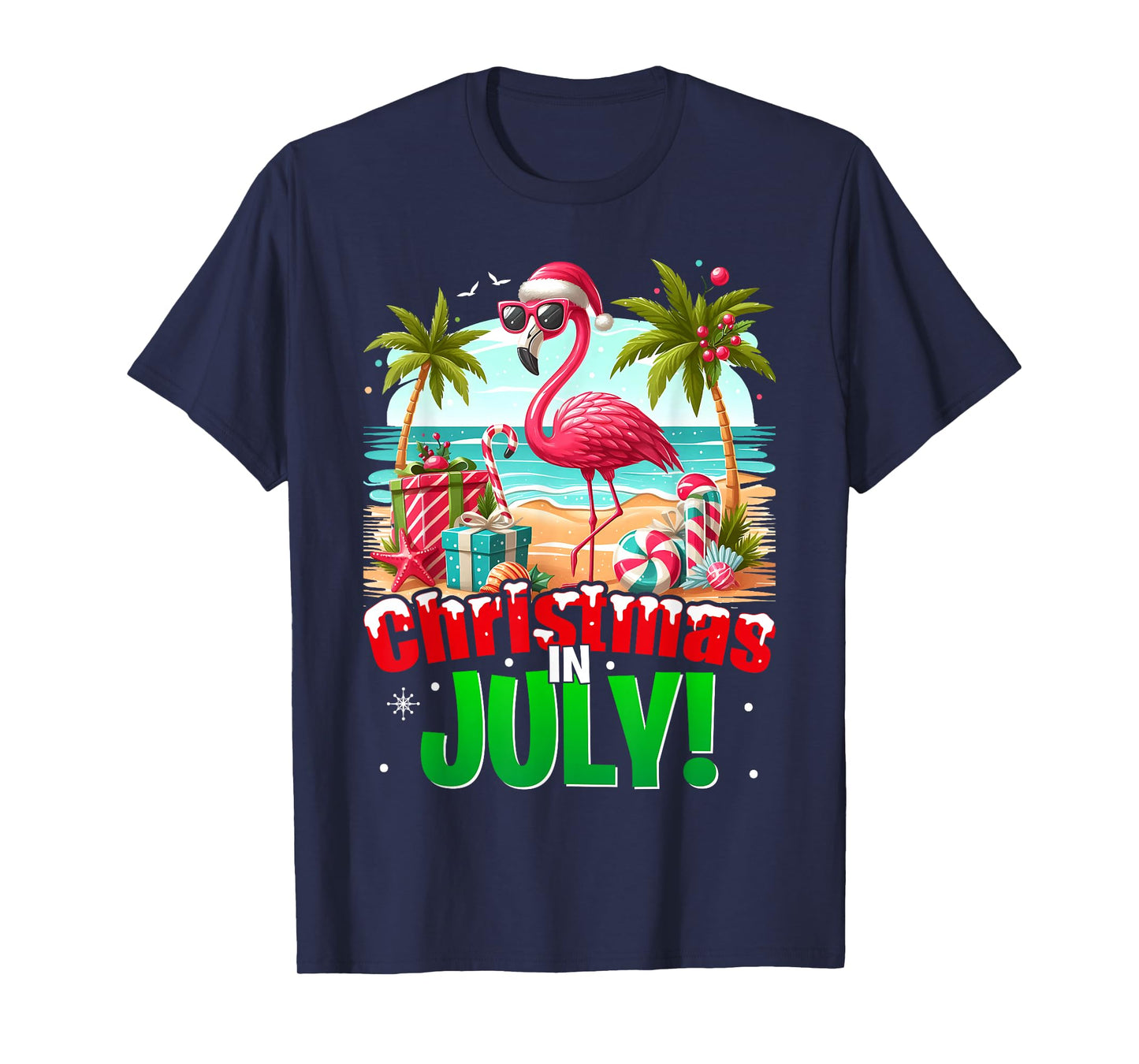 Christmas In July Shirt Boys Kids Santa Flamingo Summer Xmas T-Shirt