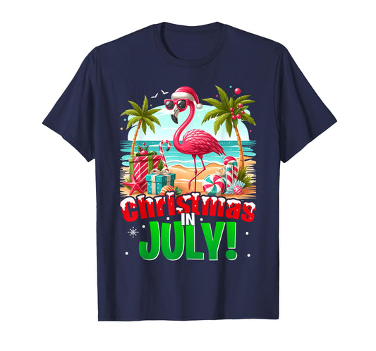 Christmas In July Shirt Boys Kids Santa Flamingo Summer Xmas T-Shirt