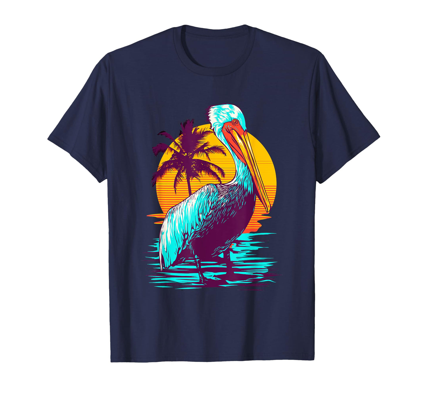 Bird Wildlife Animal Beautiful Nature Vintage Tropical Animal Print Pelican Graphic Tee T-Shirt - Black, Small, Unisex, Classic Fit, Short Sleeve, Cotton 60% Polyester 40%