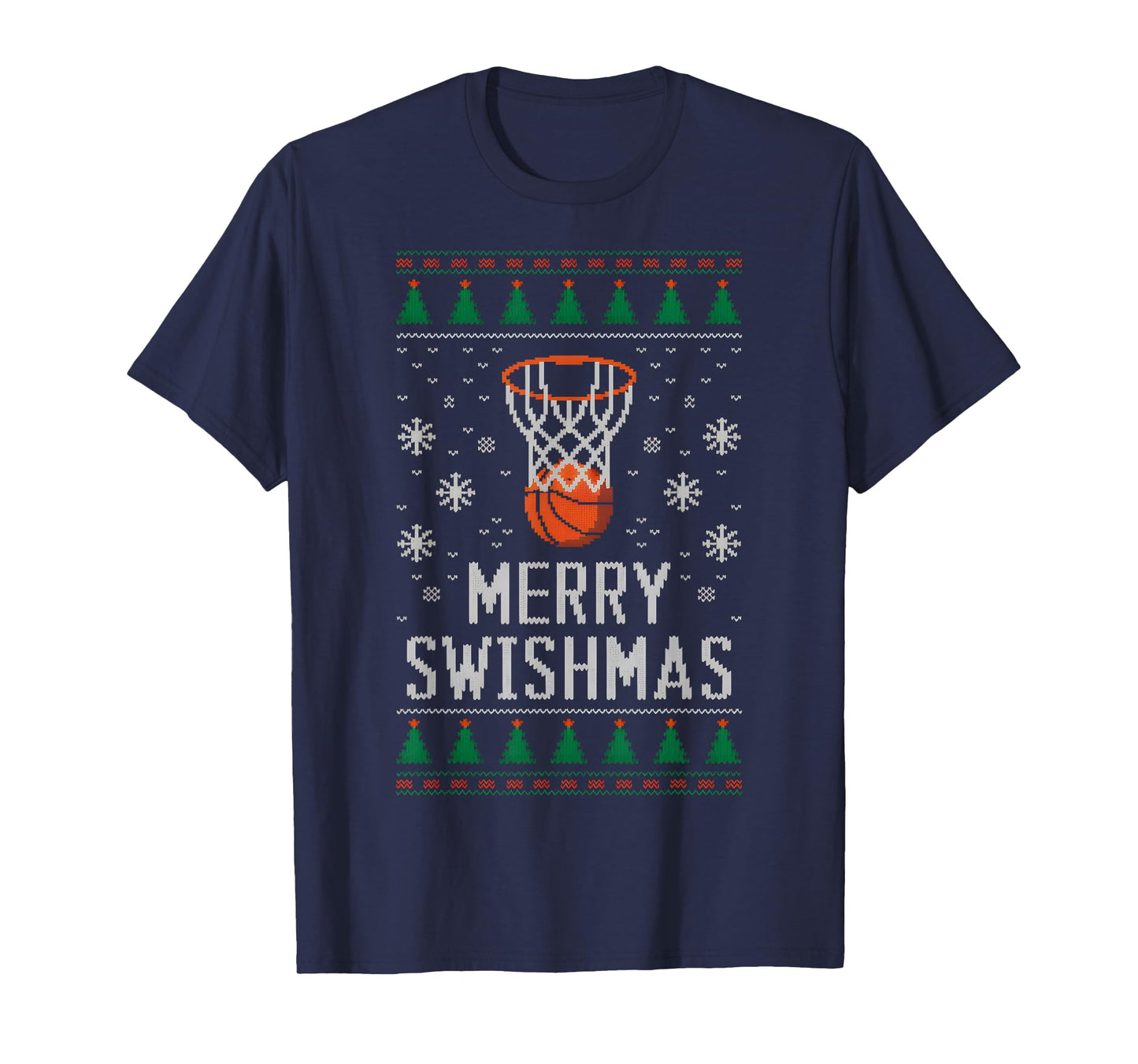Merry Swishmas X-Mas Basketball Ugly Christmas Sweater Style T-Shirt