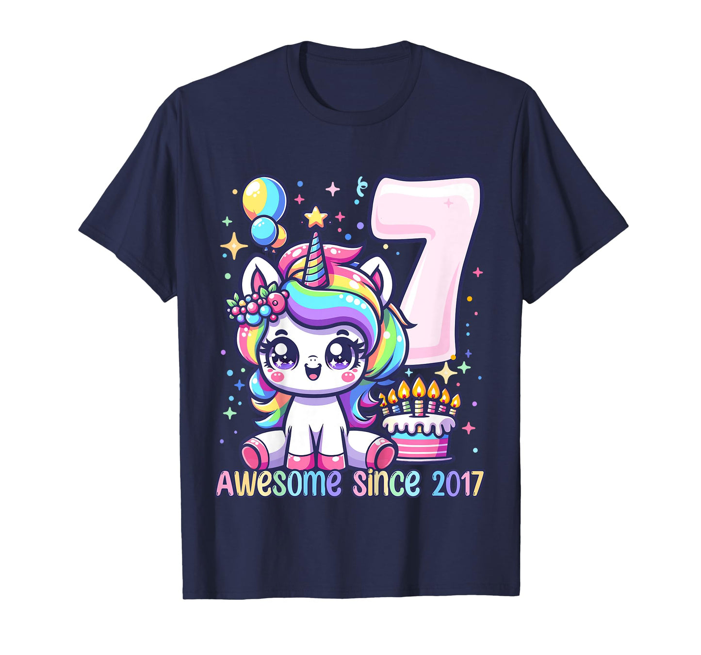 Kids Unicorn 7th Birthday 7 Year Old Unicorn Party Girls Outfit T-Shirt