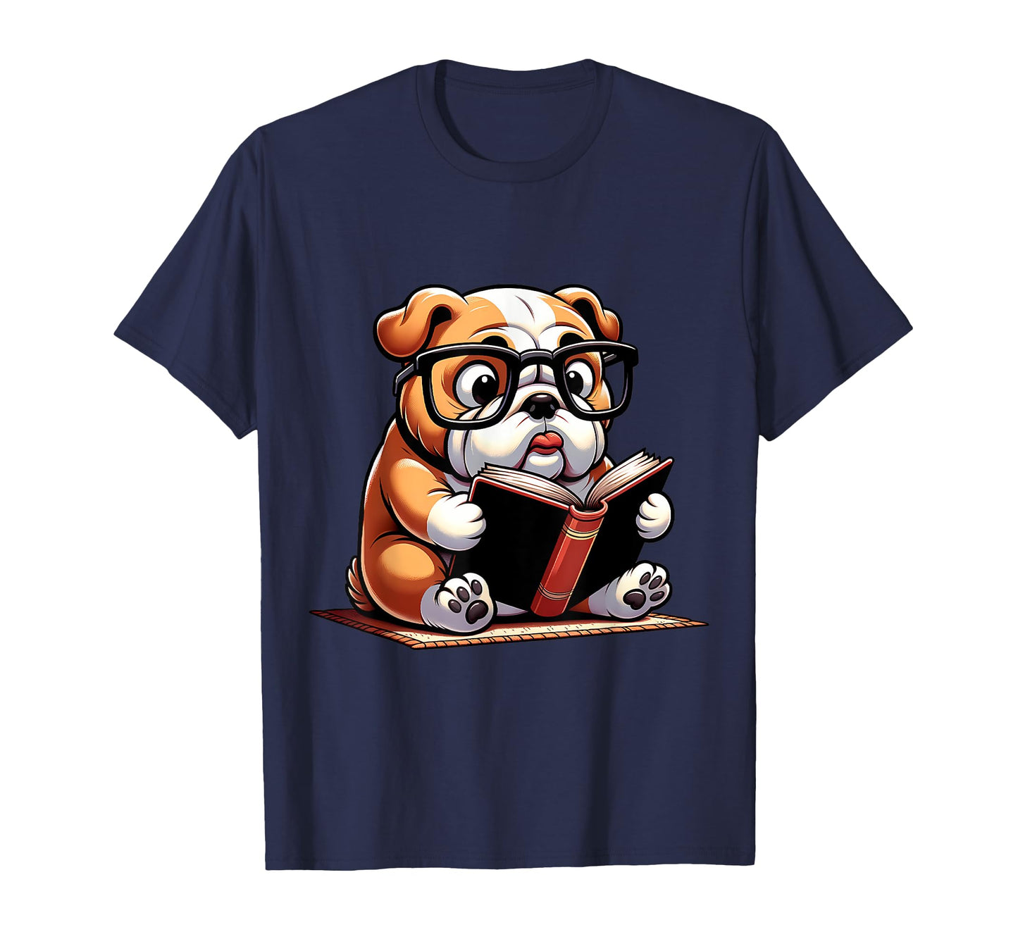English Bulldog Reading a Book Dog T-Shirt for Men Women Girls Kids