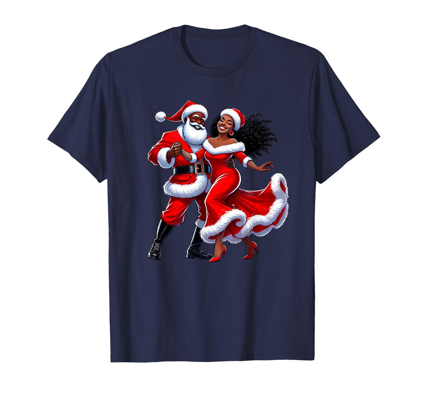 Christmas African Santa Mrs Claus Dancing African American T-Shirt