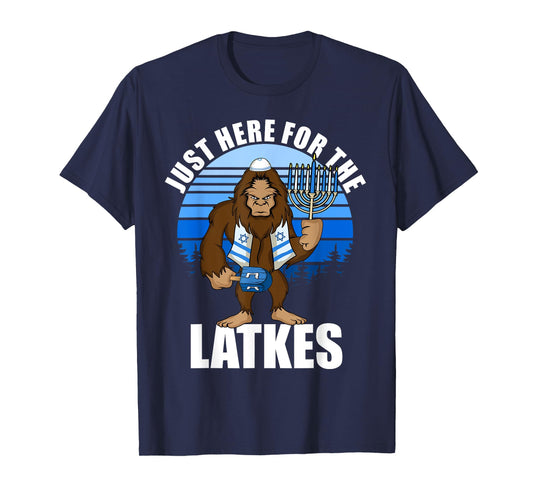 Just Here For The Latkes Hanukkah Bigfoot Boy Men T-Shirt