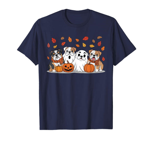 English Bulldog Ghost Fall Autumn Thanksgiving Halloween T-Shirt