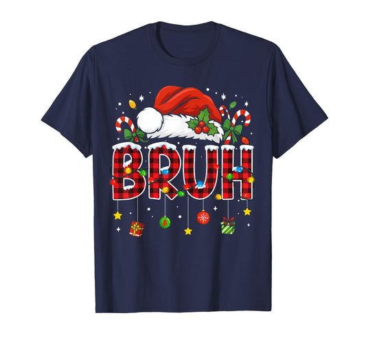 Bruh Funny Christmas Red Plaid Teens Boys Kids Xmas Pajamas T-Shirt