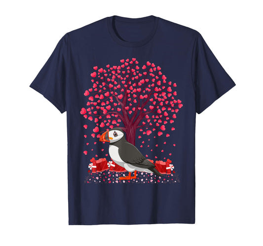 Puffin Bird Lover Heart Tree Puffin Valentine's Day T-Shirt