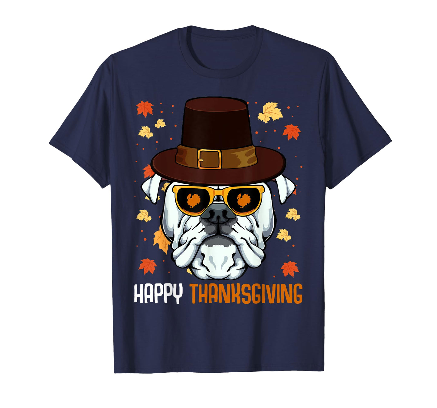 English Bulldog On Sunglasses Thanksgiving Day Dog Turkey T-Shirt