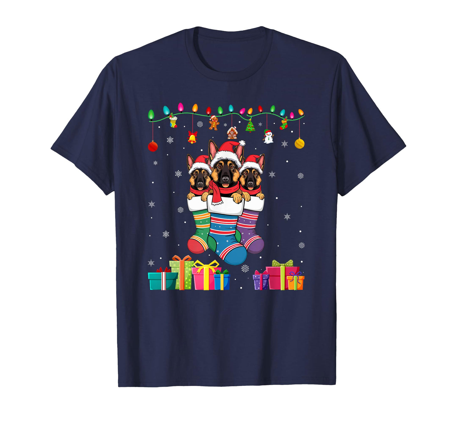 Three German Shepherd Dog in Sock Funny Boys Girls Kids Xmas T-Shirt