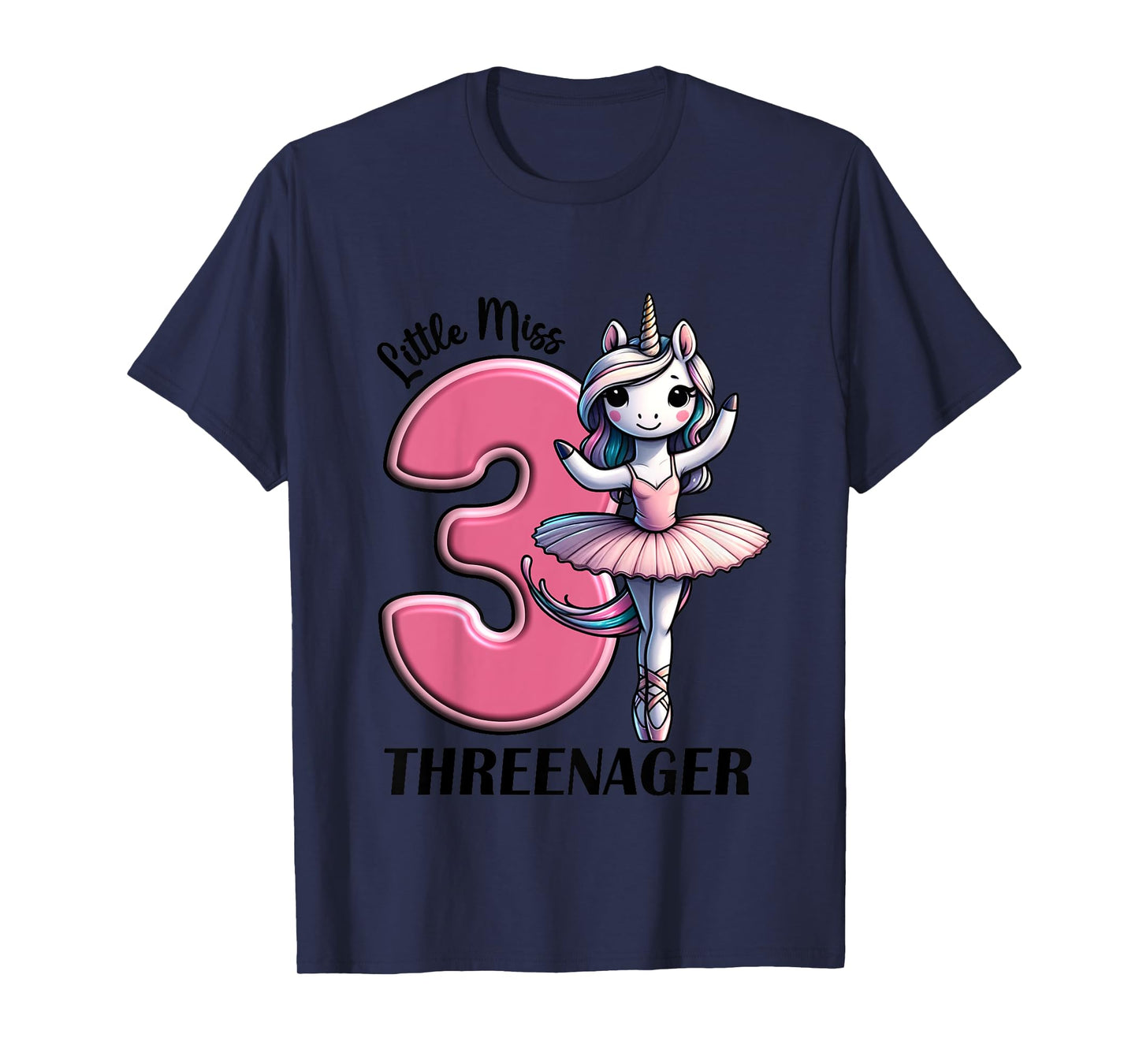 Kids Little Miss Threenager Three 3rd Birthday Girls 3 Years T-Shirt