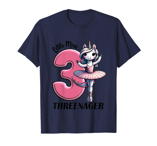 Kids Little Miss Threenager Three 3rd Birthday Girls 3 Years T-Shirt