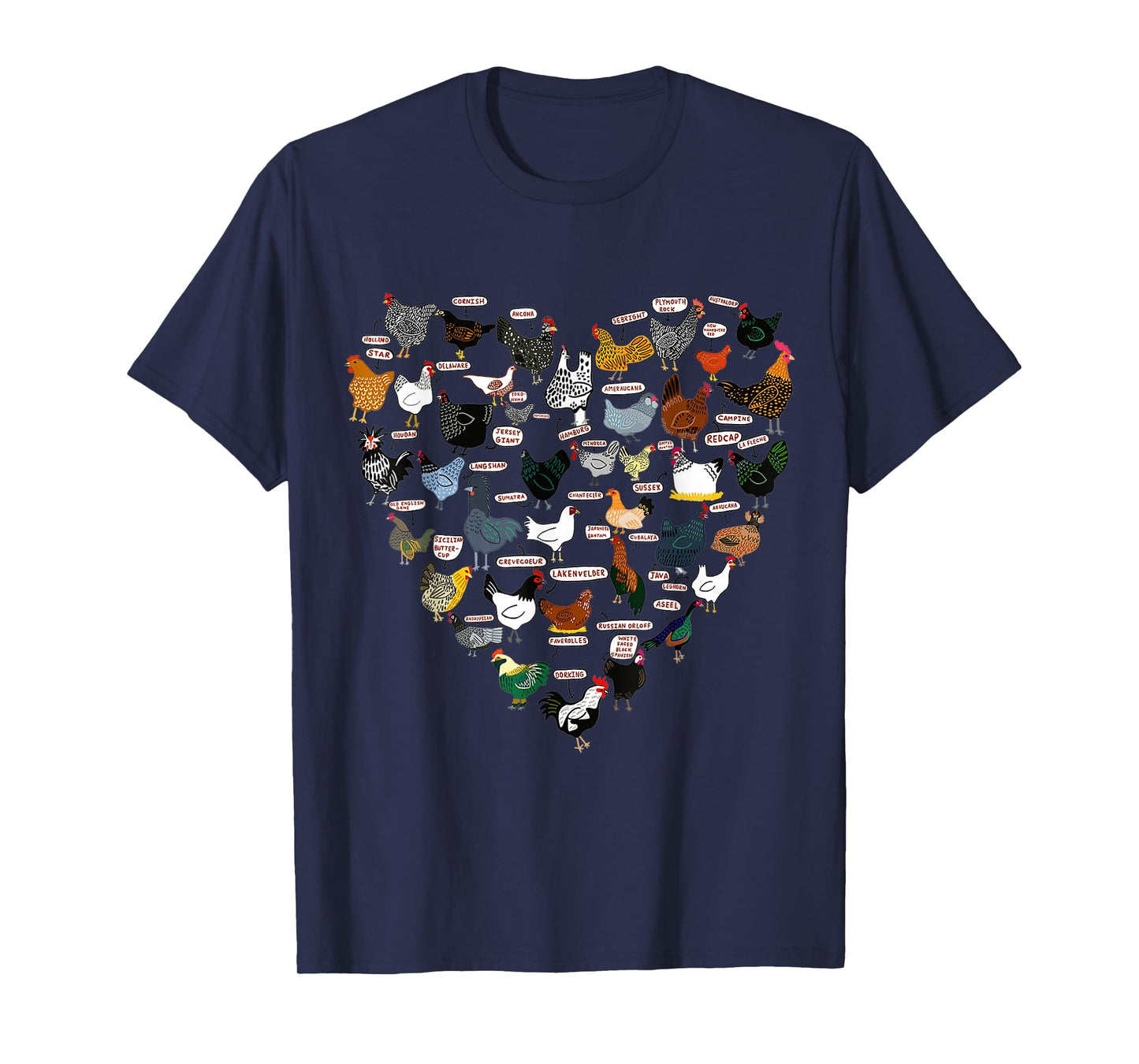 Funny Heart Design List Of Chicken Breeds T-Shirt