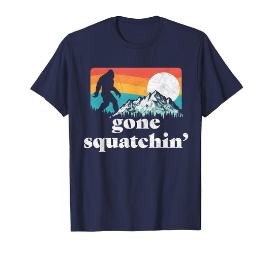 Gone Squatchin'! Funny Bigfoot Mountains Retro Graphic T-Shirt