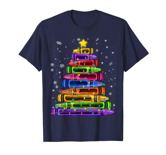 Crayon Christmas Tree Lights School Teacher Student Xmas T-Shirt