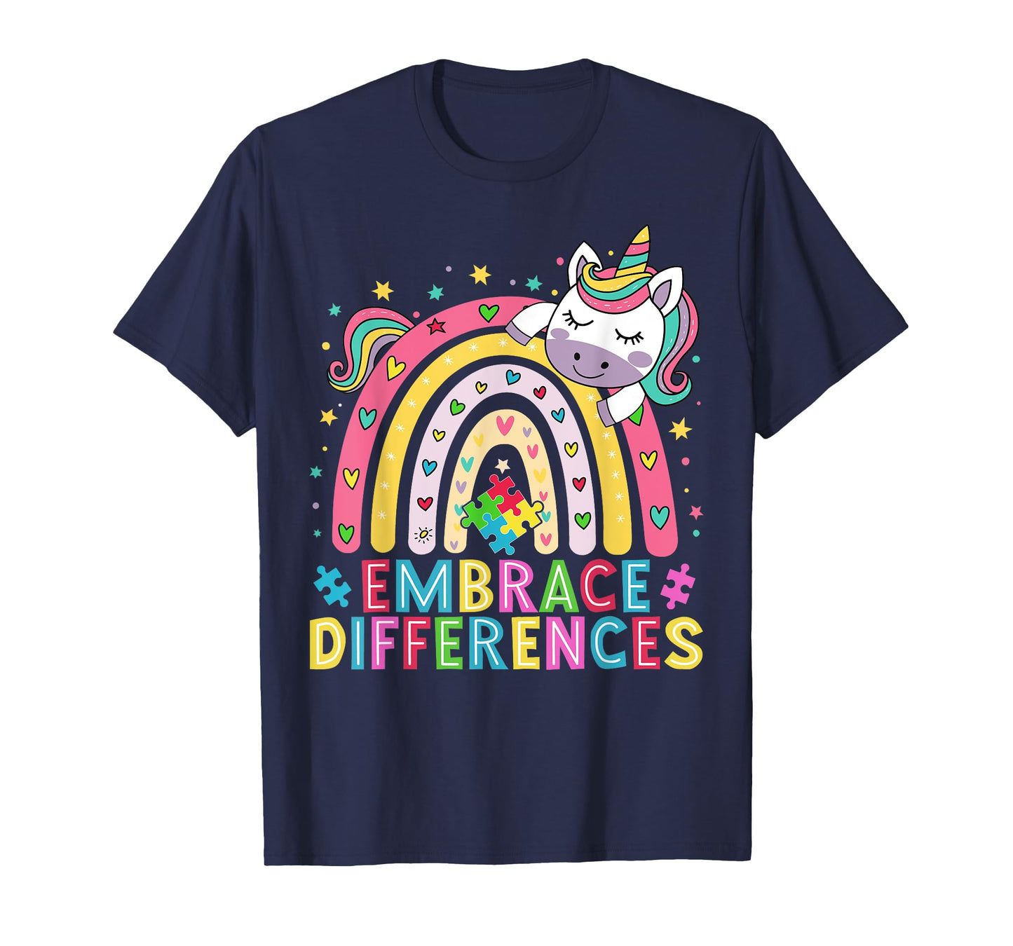 Funny Autism Awareness Cute Rainbow Unicorn Women Girls T-Shirt