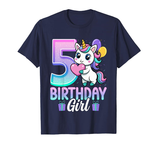 Birthday Girl Unicorn 5 Years Old 5th Birthday Party Unicorn T-Shirt