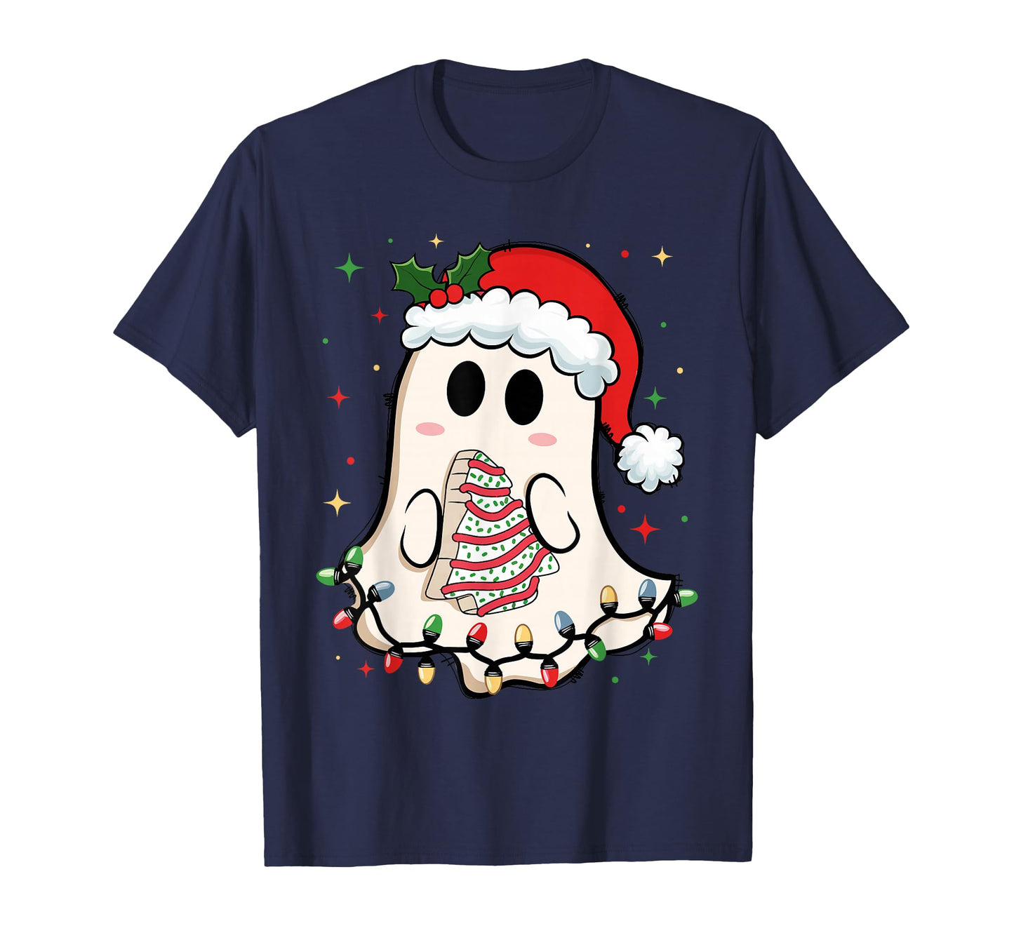 Cute Christmas Ghost Tree Cake Merry Xmas Women Girls Kids T-Shirt