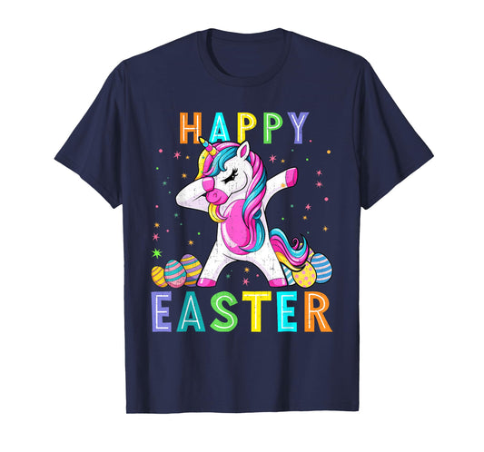 Happy Easter Unicorn Dabbing Easter Eggs Toddler Kids Girls T-Shirt