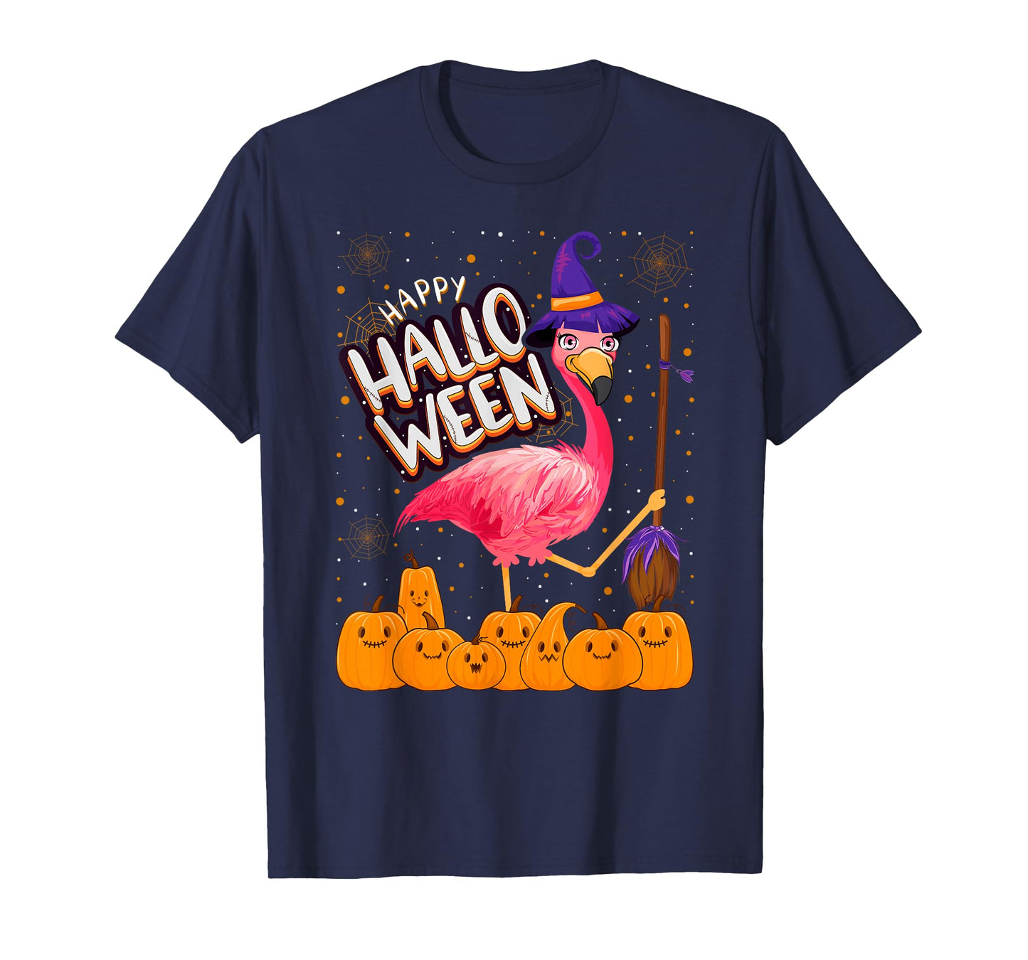 Happy Halloween - Flamingo Lover Witch Hat Pumpkin Halloween T-Shirt