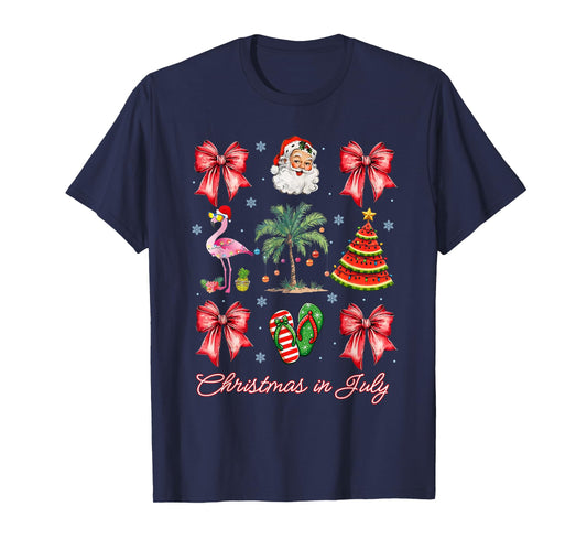 Christmas In July Coquette Bow Palm Tree Beach Summer Santa T-Shirt