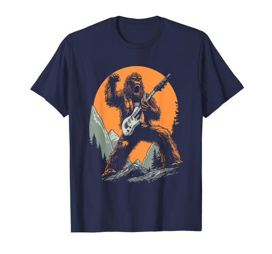 Bigfoot Playing Electric Guitar Funny Sasquatch Rocker T-Shirt
