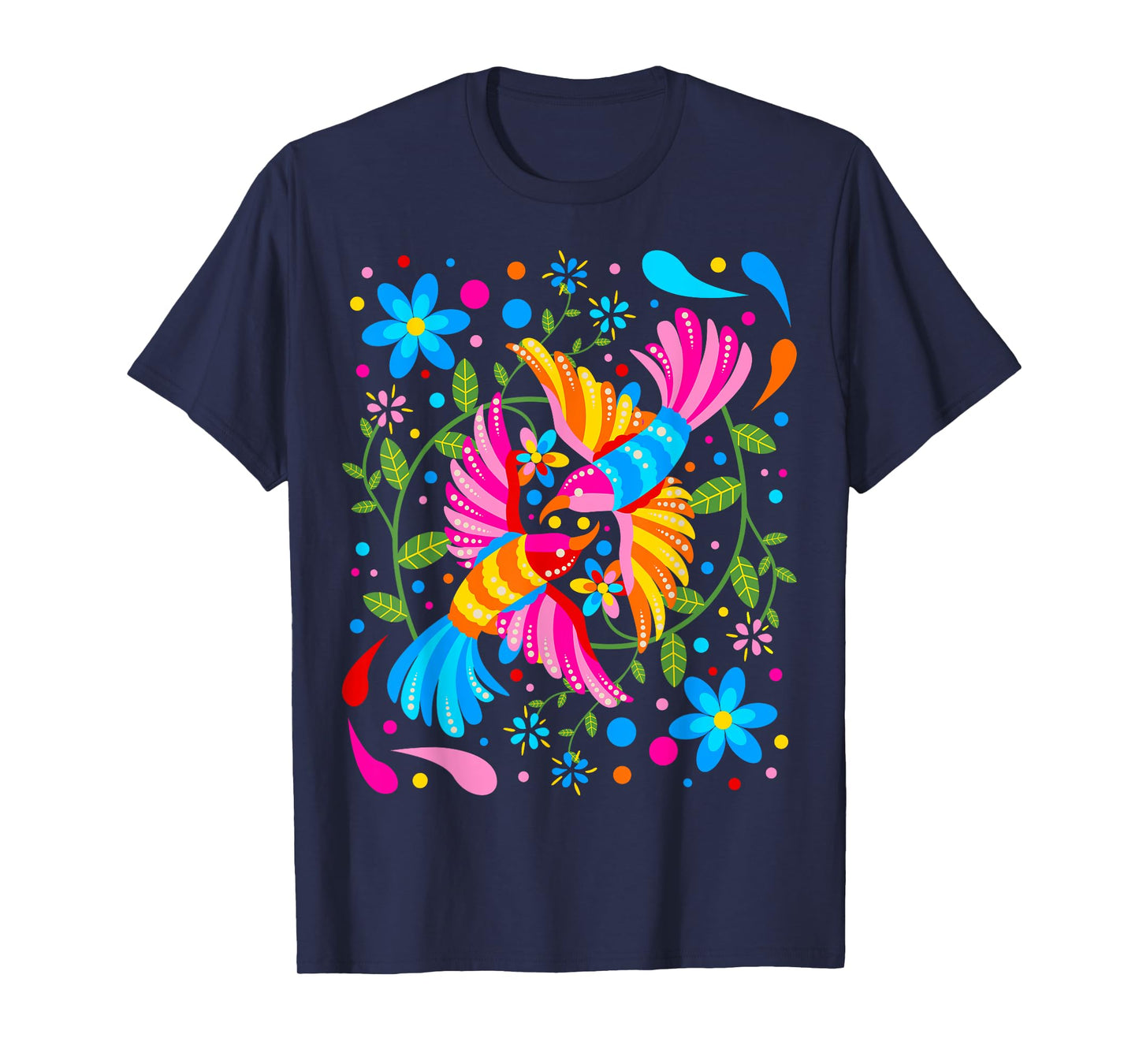 Floral Bird Otomi Mexican Embroidery Style Mexicano Mexicana T-Shirt