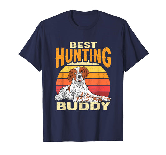 Brittany Spaniel Retro Best Hunting Buddy Brittany Dog T-Shirt for Men Women