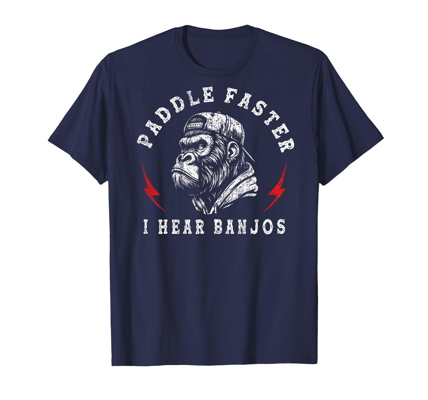 Paddle Faster I Hear Banjos Funny Monkey (On Back) T-Shirt