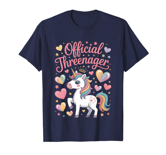 Birthday Girl Three Years Old Unicorn Cute Threenager T-Shirt