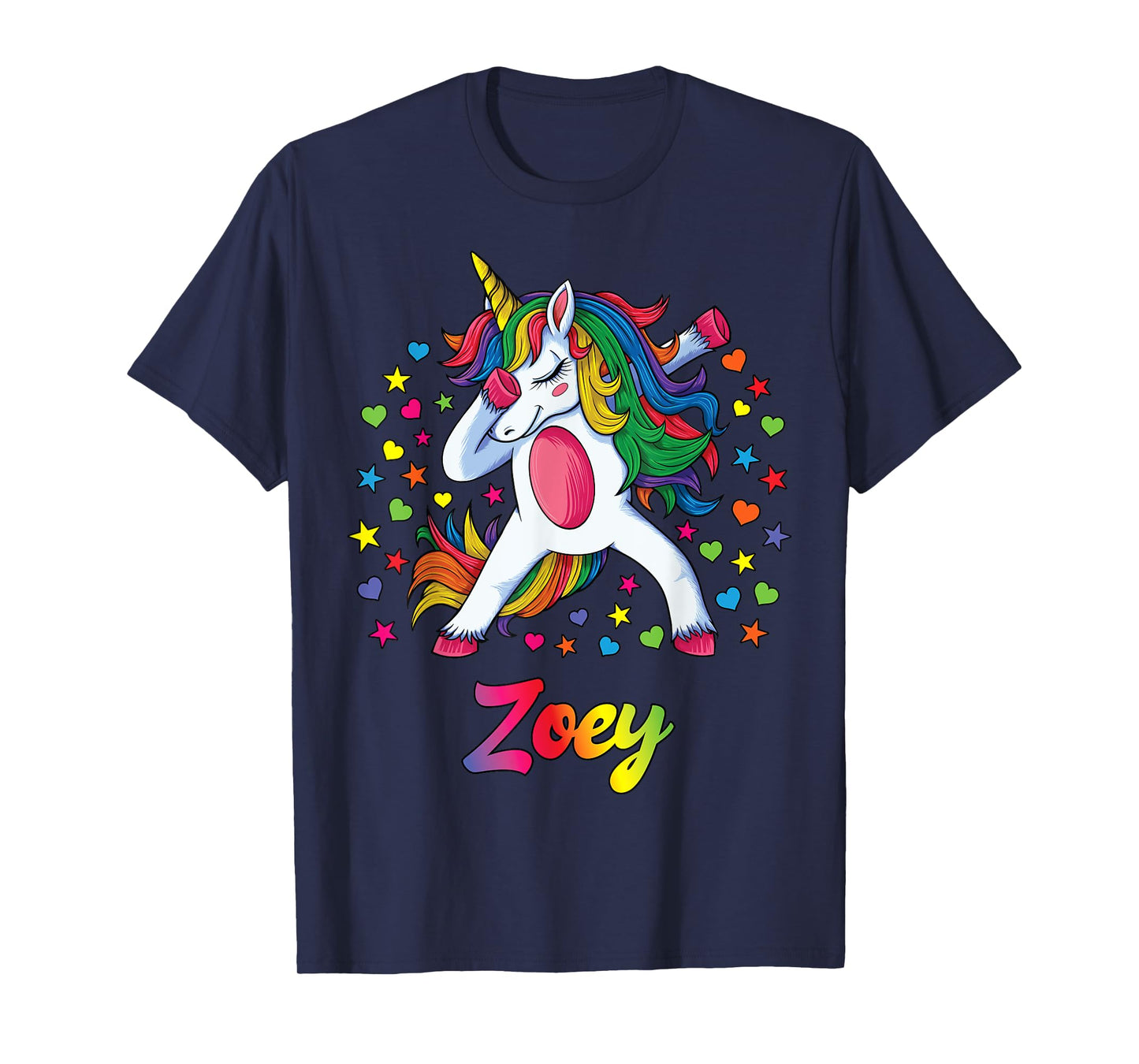 Zoey Dabbing Unicorn Rainbow Personalized Name Custom T-Shirt
