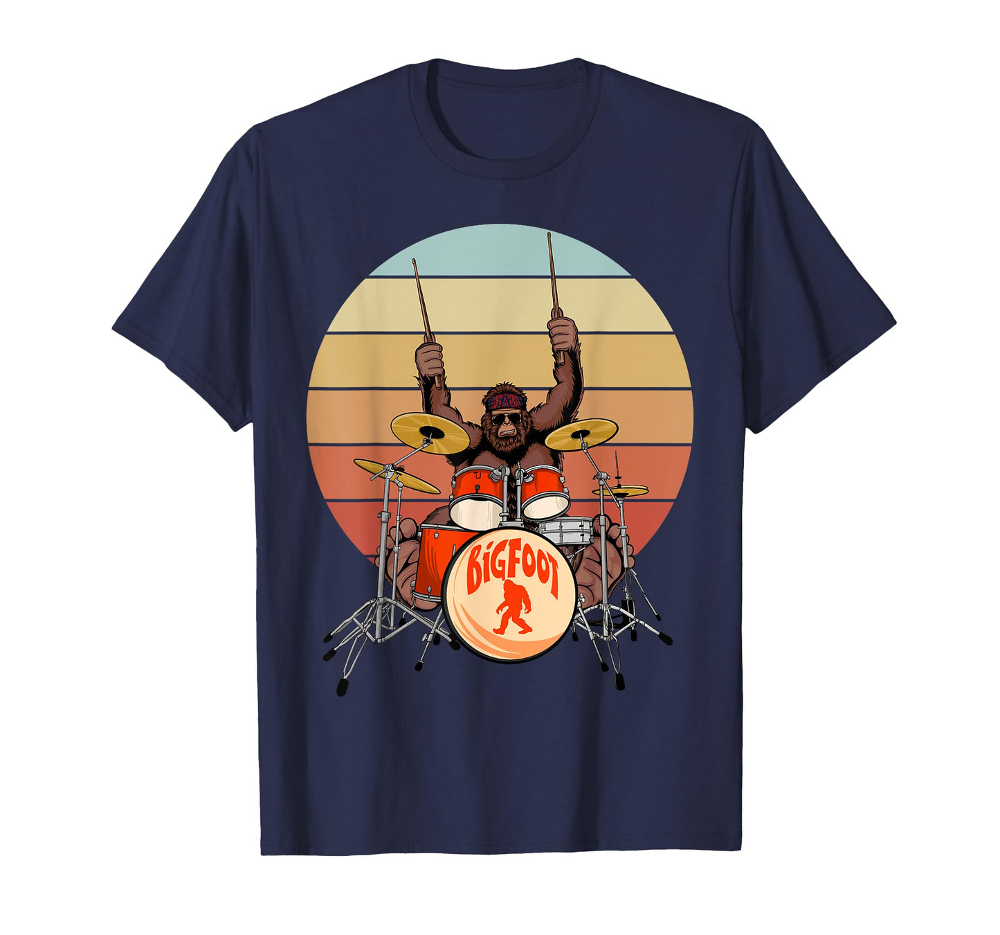 Retro Vintage Bigfoot Drummer Funny Sasquatch Playing Drums T-Shirt