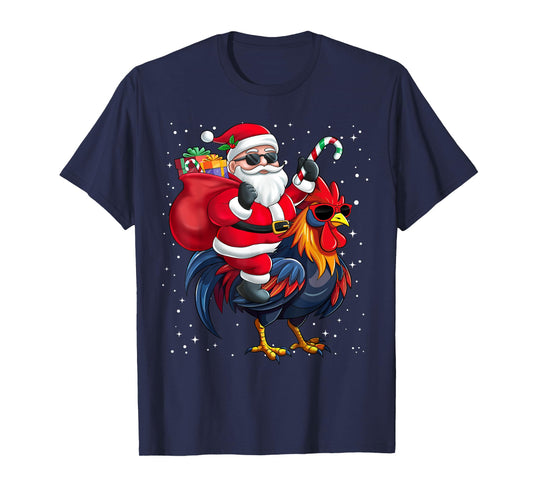 Santa Claus Riding A Chicken Christmas Boy Girl Kids T-Shirt