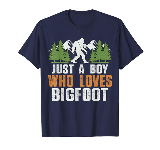 Vintage Funny Graphic Just a Boy Who Loves Bigfoot Men Kids T-Shirt