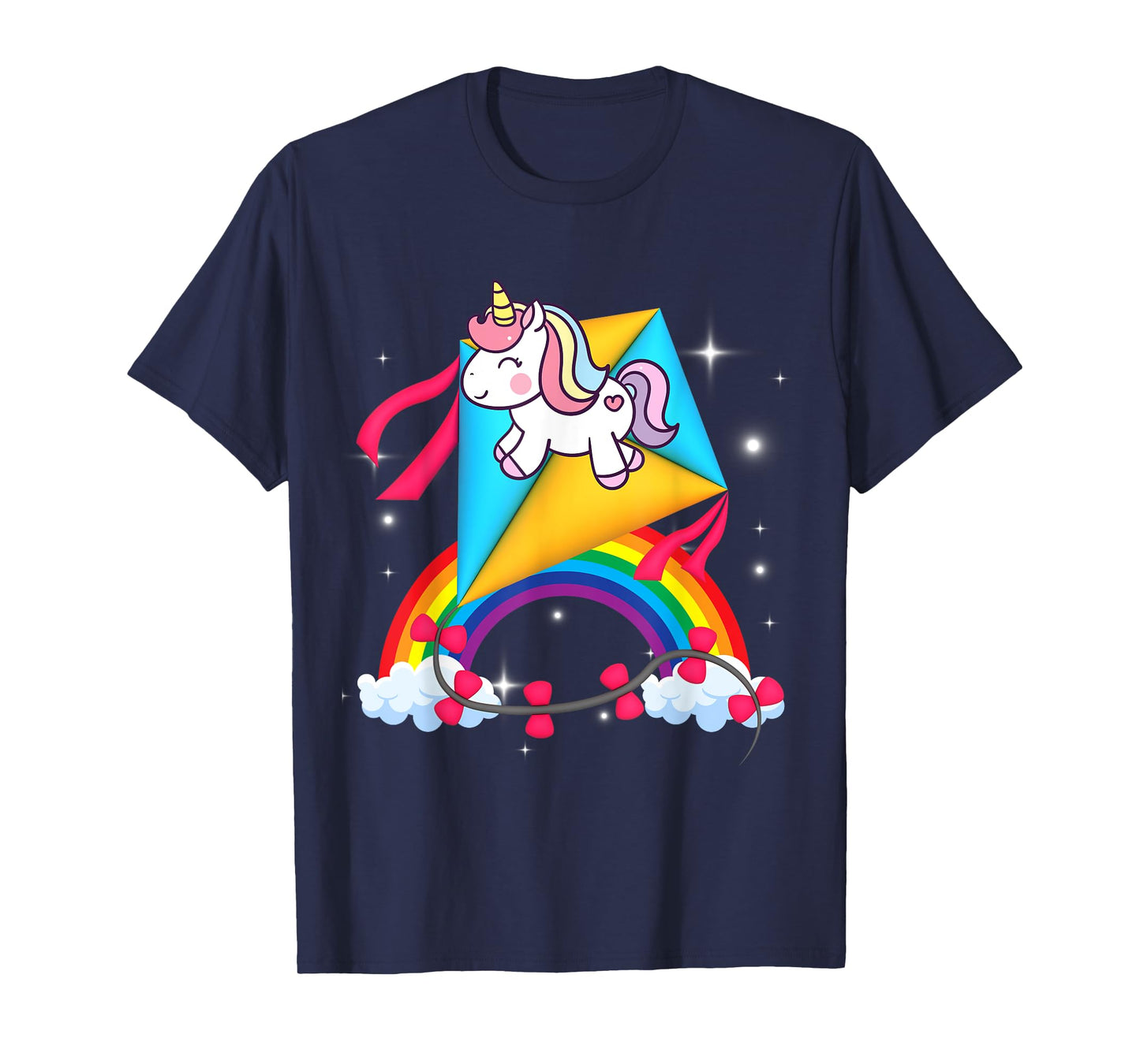 Unicorn Riding Kite Women Men Kids Teens Boys Girls Rainbow T-Shirt