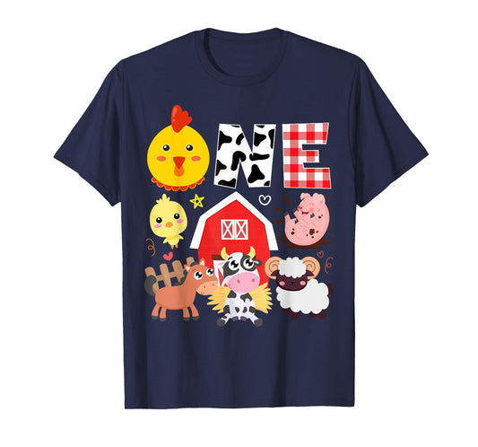 1st Birthday One Year Old Farm Theme Animals Birthday Party T-Shirt