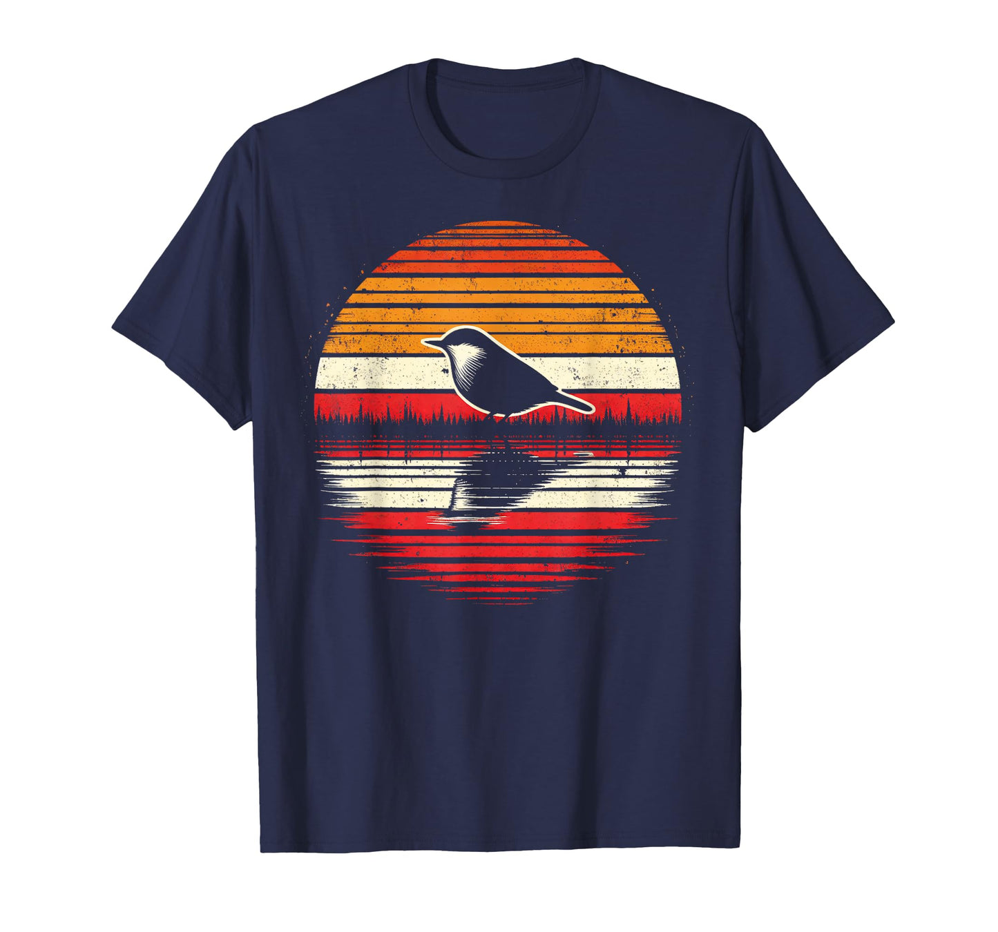 Nuthatch Bird Sunset Retro Style Safari Vintage 70s T-Shirt