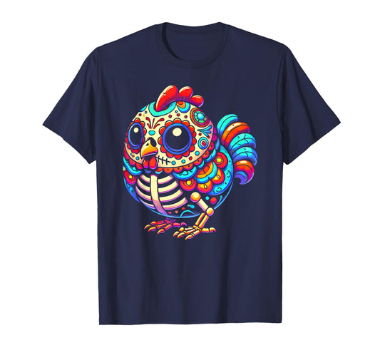 Colorful Sugar Skull Chicken Día de los Muertos Fun Skeleton T-Shirt