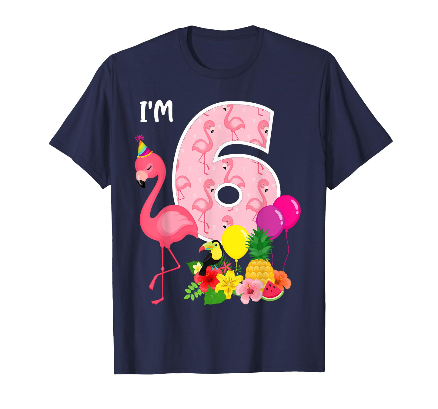 Flamingo Birthday I'm 6 Tropical Flamingo Theme 6th Birthday T-Shirt