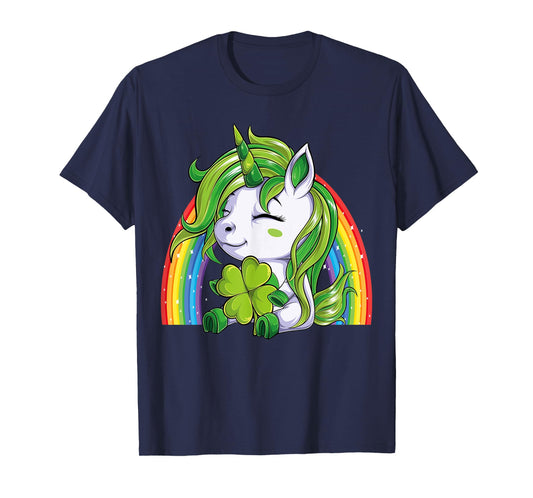 Unicorn Happy St Patricks Day Irish Rainbow Shamrock Kids T-Shirt