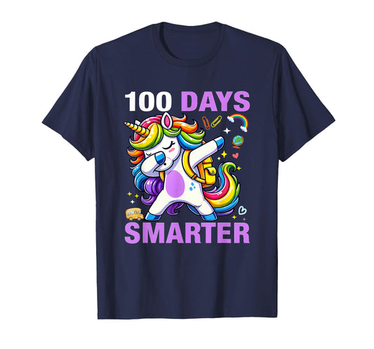 100 Days Smarter Kids Girls Unicorn 100th Day of School T-Shirt