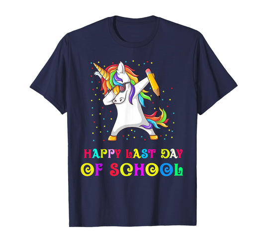 Happy Last Day Of School Teacher Student Unicorn T-Shirt for Men Women Girls Kids