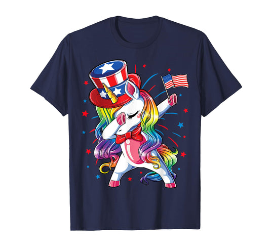 Dabbing Unicorn 4 July Uncle Sam Girls American T-Shirt