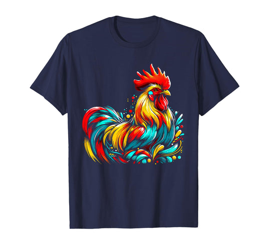 Chicken Colorful Farm Chicken T-Shirt, Small, Black