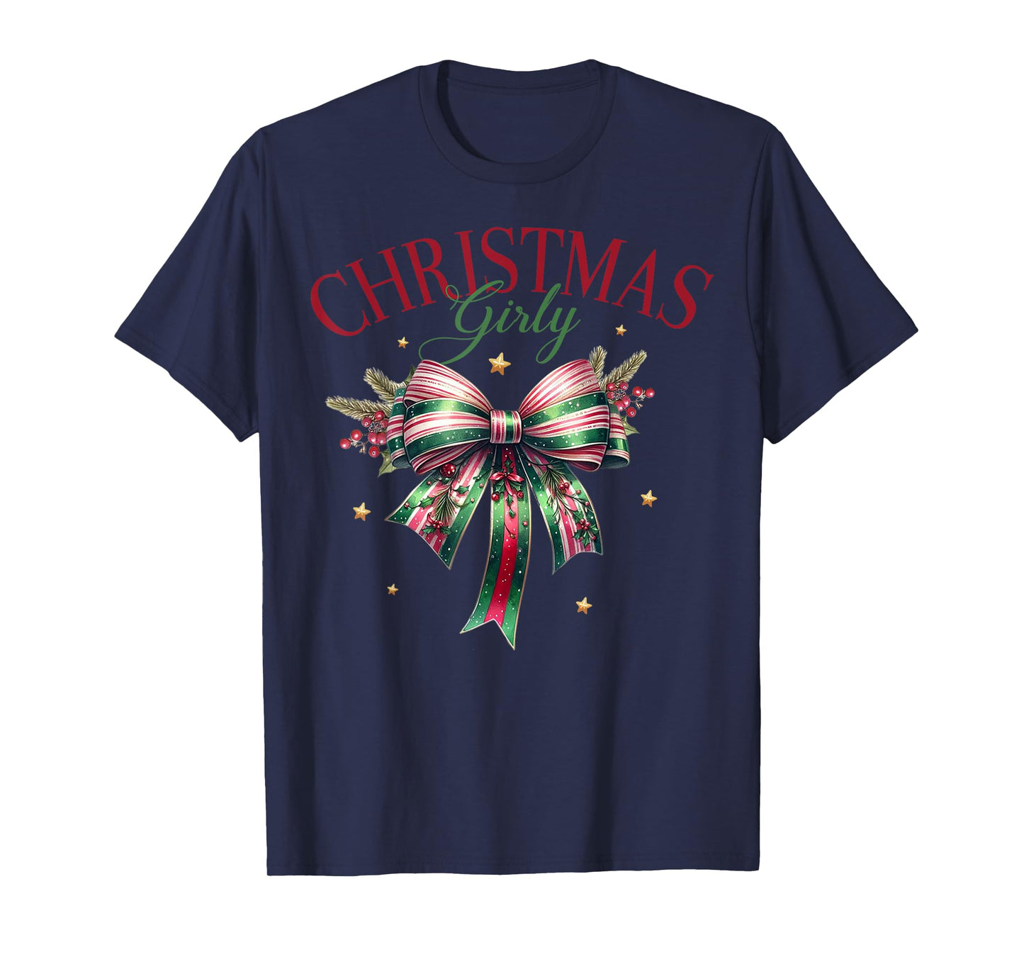 Christmas Girly Family Santa Christmas Bow for Women Girls T-Shirt