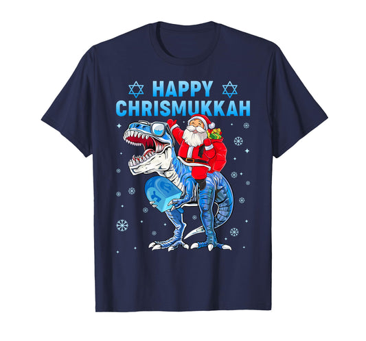Happy Chrismukkah Hanukkah Cool Santa T-rex Jewish Boys Kids T-Shirt