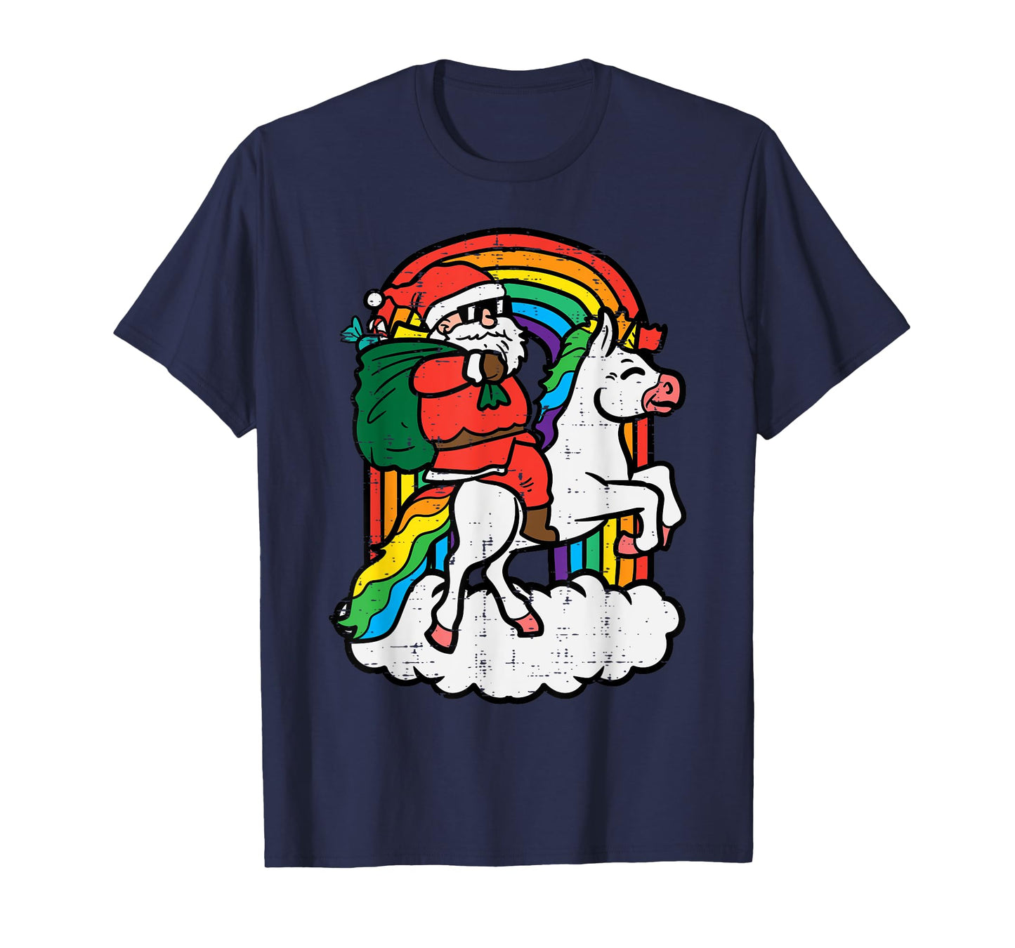 Santa On Unicorn Rainbow Christmas Xmas Toddler Girls Kids T-Shirt